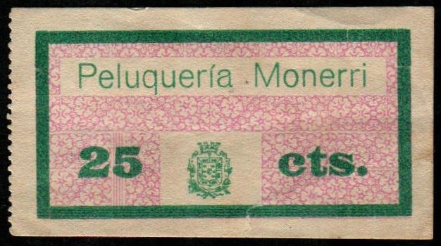 Peluquería Monerri. 25 céntimos. Diminuto rotito. EBC-