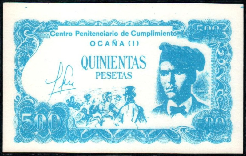 Ocaña, Toledo. Centro penitenciario Ocaña. 500 pesetas. Azul. Plastificado. EBC+...