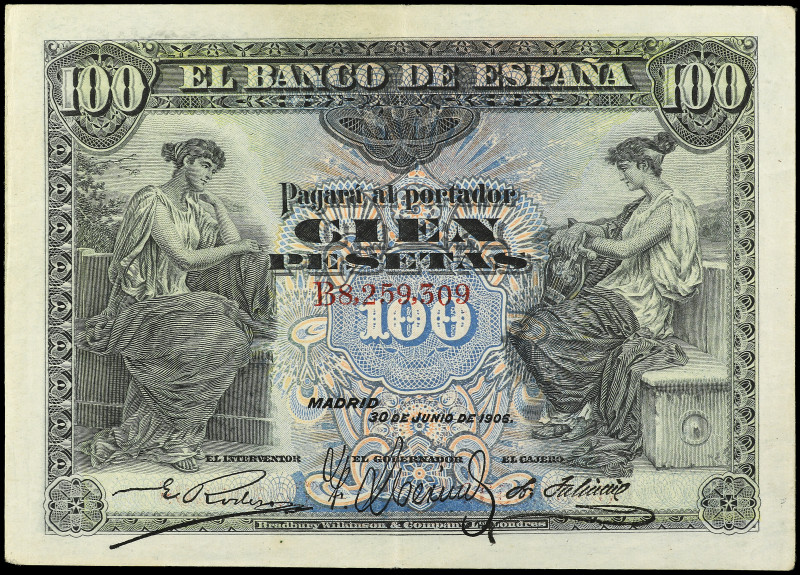 100 Pesetas. 30 Junio 1906. Serie B. Ed-313a. MBC+.