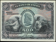 500 Pesetas. 28 Enero 1907. (Leves arruguitas)
 MUY ESCASO. Ed-316. MBC+.