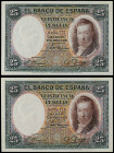 Lote 2 billetes 25 Pesetas. 25 Abril 1931. Vicente López. Pareja correlativa. (Esquinas algo rozadas, levisimas arruguitas y manchitas). Ed-358. SC-.