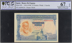 25 Pesetas. 31 Agosto 1936. Precintado y garantizado por PCGS SUPERB GEM UNC 67 OPQ (n. 686754.67/37561028). Sorolla. Serie A. Excepcional calidad. Ed...