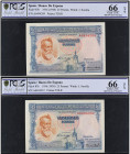 Lote 2 billetes 25 Pesetas. 31 Agosto 1936. Precintados y garantizados por PCGS 66 OPQ GEM UNCIRCULATED (n. 686754.66/37561024 y 686754.66/37561027). ...