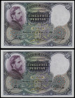 Lote 2 billetes 50 Pesetas. 25 Abril 1931. Rosales. Pareja correlativa. Ed-359. EBC+.