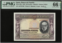 50 Pesetas. 22 Julio 1935. BILLETES ESPAÑOLES: GUERRA CIVIL, ZONA REPUBLICANA. Precintado y garantizado por PMG 66 Gem Uncirculated EPQ (n. 1912349-01...