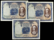 Lote 3 billetes 500 Pesetas. 24 Julio 1927. Isabel la Católica. Ed-327, 352. MBC.