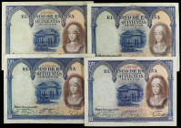 Lote 4 billetes 500 Pesetas. 24 Julio 1927. Isabel la Católica. (Pequeñas roturas). Ed-327, 352. MBC- a MBC.