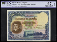 500 Pesetas. 7 Enero 1937. BILLETES ESPAÑOLES: GUERRA CIVIL, ZONA REPUBLICANA. Precintado y garantizado por PCGS 67 Superb Gem UNC OPQ (n. 699777.67/3...