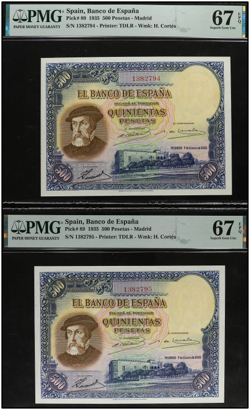 Lote 2 billetes 500 Pesetas. 7 Enero 1935. BILLETES ESPAÑOLES: GUERRA CIVIL, ZON...