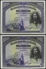 Lote 2 billetes 1.000 Pesetas. 15 Agosto 1928. San fernando. Pareja correlativa. Ed-357. EBC.