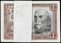 Lote 100 billetes 1 Peseta. 22 Julio 1953. Marqués de Santa Cruz. Serie P. Todos correlativos en en una sola secuencia. (Algunas esquinas rozadas y le...