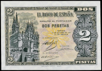 2 Pesetas. 12 Octubre 1937. Catedral de Burgos. Serie A. (Leves arrugas). Ed-426. SC-.