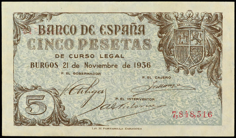 5 Pesetas. 21 Noviembre 1936. Ed-417. MBC+.