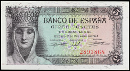 5 Pesetas. 13 Febrero 1943. Isabel la Católica. Sin serie. Ed-446. SC.