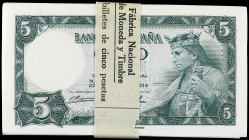 Lote 73 billetes 5 Pesetas. 22 Julio 1954. Alfonso X. Serie Q. Todos correlativos. En fajo original F.N.M.T incompleto. (Algunas arruguitas en muy poc...