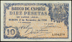 10 Pesetas. 21 Noviembre 1936. Ed-418. MBC+.