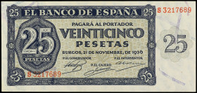 25 Pesetas. 21 Noviembre 1936. Serie S. (Leves arruguitas). Ed-419a. EBC+.