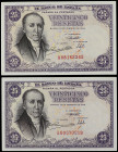 Lote 2 billetes 25 Pesetas. 19 Febrero 1946. Flórez Estrada. Serie A. (Leves arruguitas, levísimas manchitas de impresión). A EXAMINAR. Ed-450a. SC....