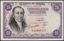 25 Pesetas. 19 Febrero 1946. Flórez Estrada. Serie B. (Leves manchitas). Ed-450a. EBC+.