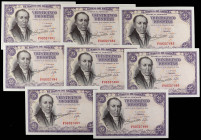 Lote 8 billetes 25 Pesetas. 19 Febrero 1946. Flórez Estrada. Serie F. Todos correlativos. Ed-450a. EBC.