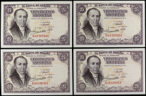 Lote 4 billetes 25 Pesetas. 19 Febrero 1946. Flórez Estrada. Serie H. Dos parejas correlativas. (Algunas leves arruguitas). A EXAMINAR. Ed-450a. SC- a...