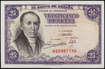 Lote 2 billetes 25 Pesetas. 19 Febrero 1946. Flórez Estrada. Serie G y J. Ed-450a. SC-.