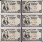 Lote 6 billetes 25 Pesetas. 19 Febrero 1946. Flórez Estrada. Serie I (4) y K (2). Cuarteto y pareja correlativa. (Algunas leves manchitas, esquinas al...