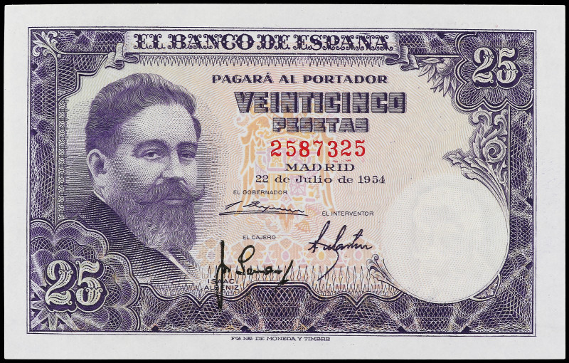 25 Pesetas. 22 Julio 1954. Albéniz. Sin Serie. Ed-467. SC.