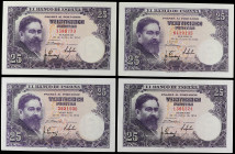Lote 4 billetes 25 Pesetas. 22 Julio 1954. Albéniz. Sin Serie. (Leves arruguitas, alguna esquina algo rozada y alguna levísima manchita). A EXAMINAR. ...