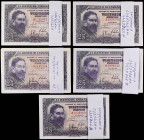 Lote 36 billetes 25 Pesetas. 22 Julio 1954. Albéniz. Serie B (19) y Serie H (17). Cinco series correlativas. (Esquinas algo rozadas y arrugas). A EXAM...