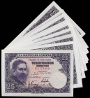 Lote 12 billetes 25 Pesetas. 22 Julio 1954. Albéniz. Serie E a N. (Arruguitas, alguna leve manchita). A EXAMINAR. Ed-467a. EBC+ a SC.