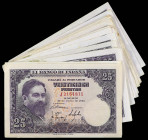 Lote 18 billetes 25 Pesetas. 22 Julio 1954. Albéniz. Diferentes series. Ed-467a. MBC a MBC+.