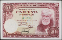 50 Pesetas. 31 Diciembre 1951. Rusiñol. Sin Serie. (Mínima arruguita en margen). Ed-462. SC.