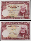 Lote 2 billetes 50 Pesetas. 31 Diciembre 1951. Rusiñol. Sin Serie. Pareja correlativa. (Leves arruguitas, alguna esquinita levemente rozada). Ed-462. ...