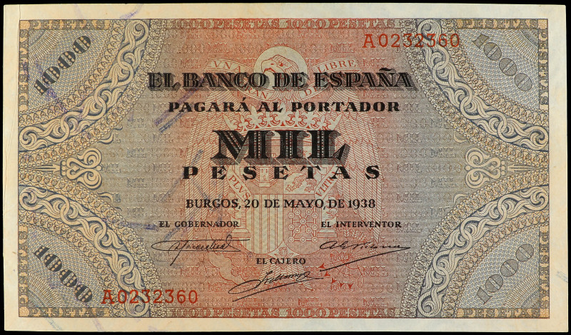 1.000 Pesetas. 20 Mayo 1938. Defensa del púlpito de San Agustín.. Ed-434. EBC.