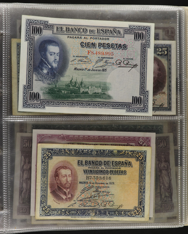 Lote 62 billetes 50 Céntimos a 1.000 Pesetas. 1925 a 1971. Todos españoles excep...