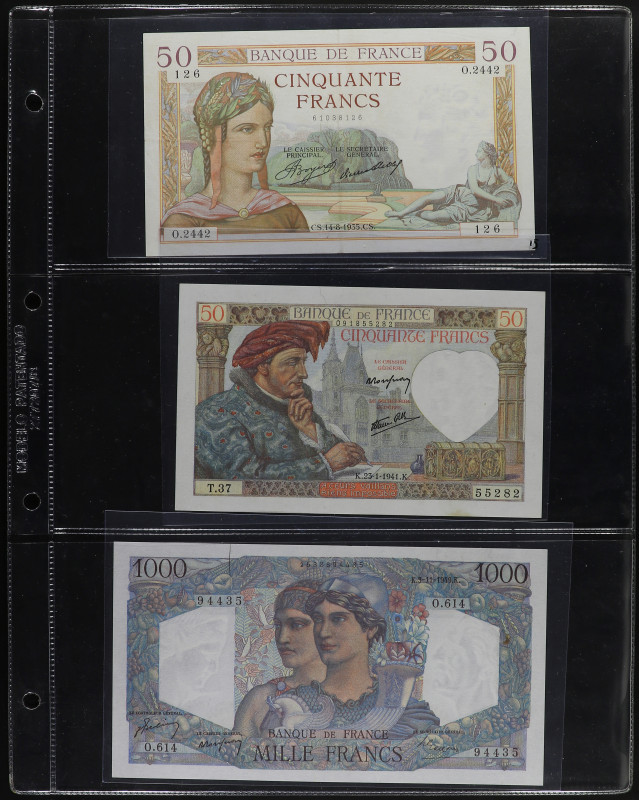 Lote 11 billetes 50 a 1.000 Francs. 1927 a 1988. FRANCIA. Incluye 2 billetes 50 ...