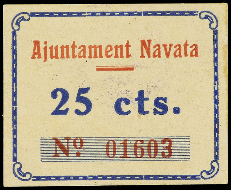 25 Cèntims. Aj. de NAVATA. Cartulina. (Restos de adhesivo en reverso). MUY ESCAS...