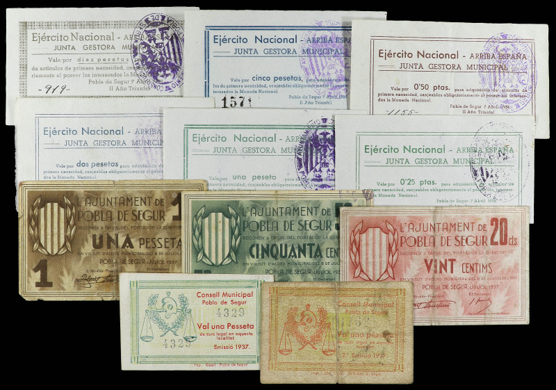 Lote 11 billetes 20 Cèntims a 10 Pesetas. 1937 y 1938. Aj., C.M. y Junta Gestora...