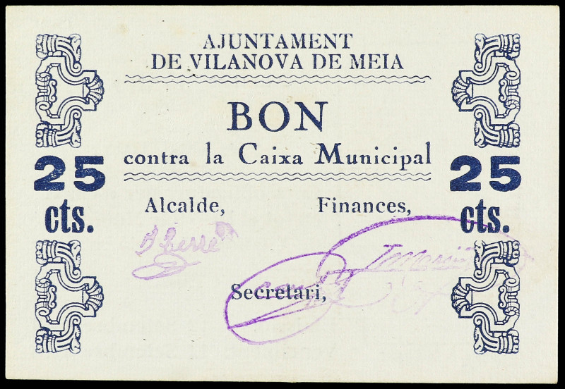 25 Cèntims. Aj. de VILANOVA DE MEIÀ. AT-2850. SC.