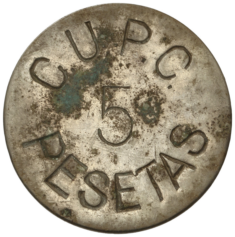 5 Pesetas. COMITE UNIFICAT PARTITS CARDONA. 7,34 grs. Hierro niquelado. Ø 32 mm....