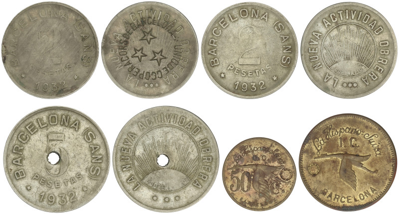 Lote 10 fichas 5 Céntimos a 5 Pesetas. Varias Guerra Civil. AUTOBUSOS ROCA, MONT...