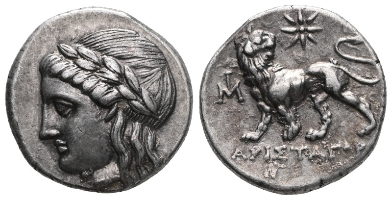 IONIA. Miletos. Drachm (Circa 352-325 BC). Aristagoras, magistrate. Obv: Laureat...