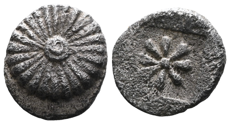 Greek Obols IONIA.Erythrae.Circa 480-450 BC.AR obol. Rosette or star with 24 pet...