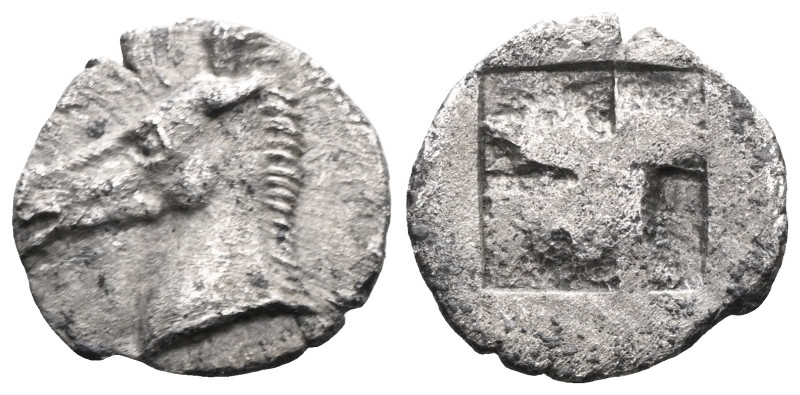 Greek Coins IONIA, Uncertain. Obol (Circa 500 BC). Obv: Bridled horse’s head lef...