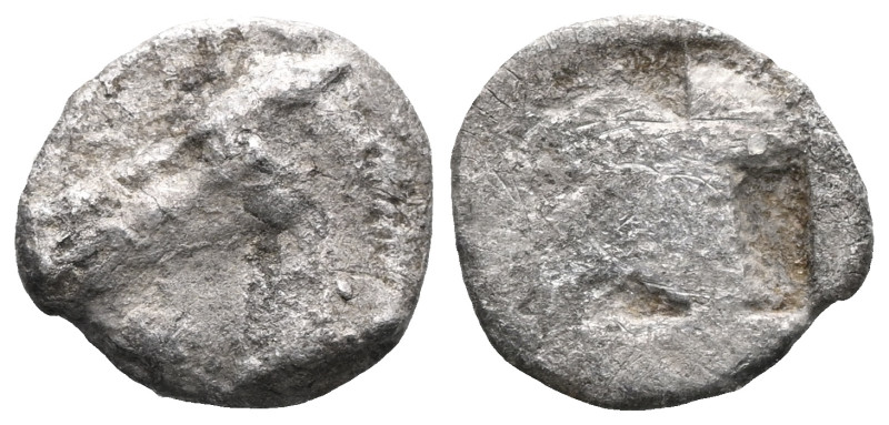 Greek Coins IONIA, Uncertain. Obol (Circa 500 BC). Obv: Bridled horse’s head lef...