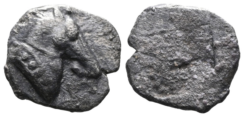 AEOLIS. Kyme. Obol (Circa 500 BC). Obv: Head of bridled horse right. Rev: Quadri...