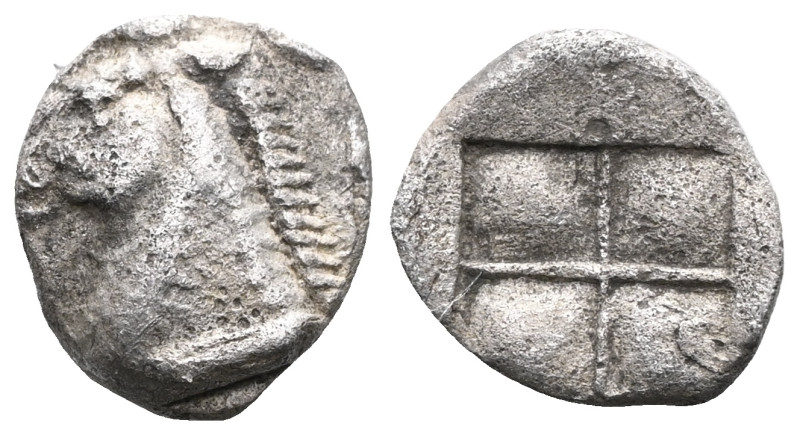 Greek Coins IONIA, Uncertain. Obol (Circa 500 BC). Obv: Bridled horse’s head lef...