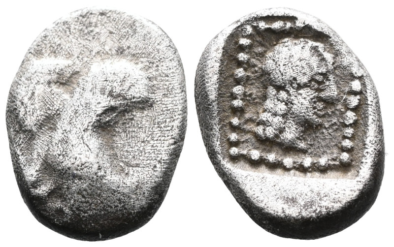 Greek Dynasts of Lykia, Uvug AR Diobol. Circa 450-400 BC. Forepart of winged, ma...