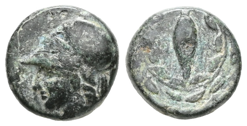 Greek Coins , Elaia, AE (Bronze), ca. 340-300 BC. Obv: Head of Athena left in Co...